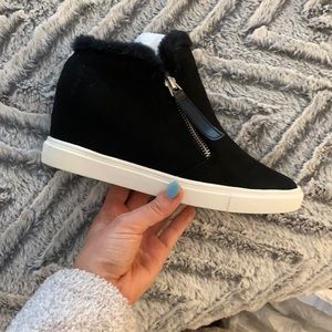 Black Wedge Slip on Sneakers